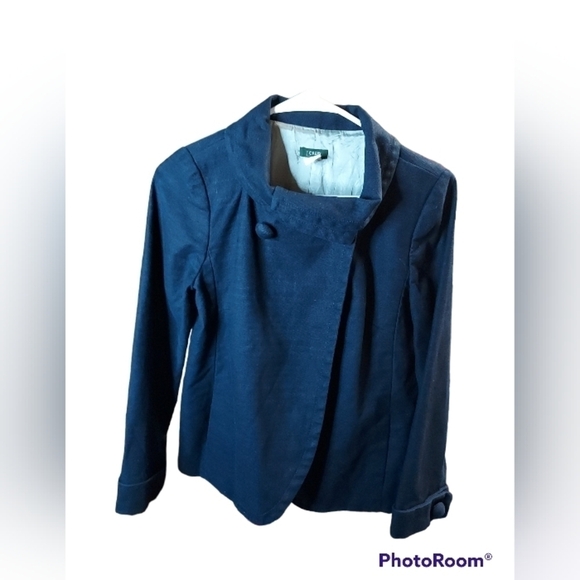J.Crew ottoman Aubrey swing jacket closes 2 large button at neck lined navy - Picture 1 of 16